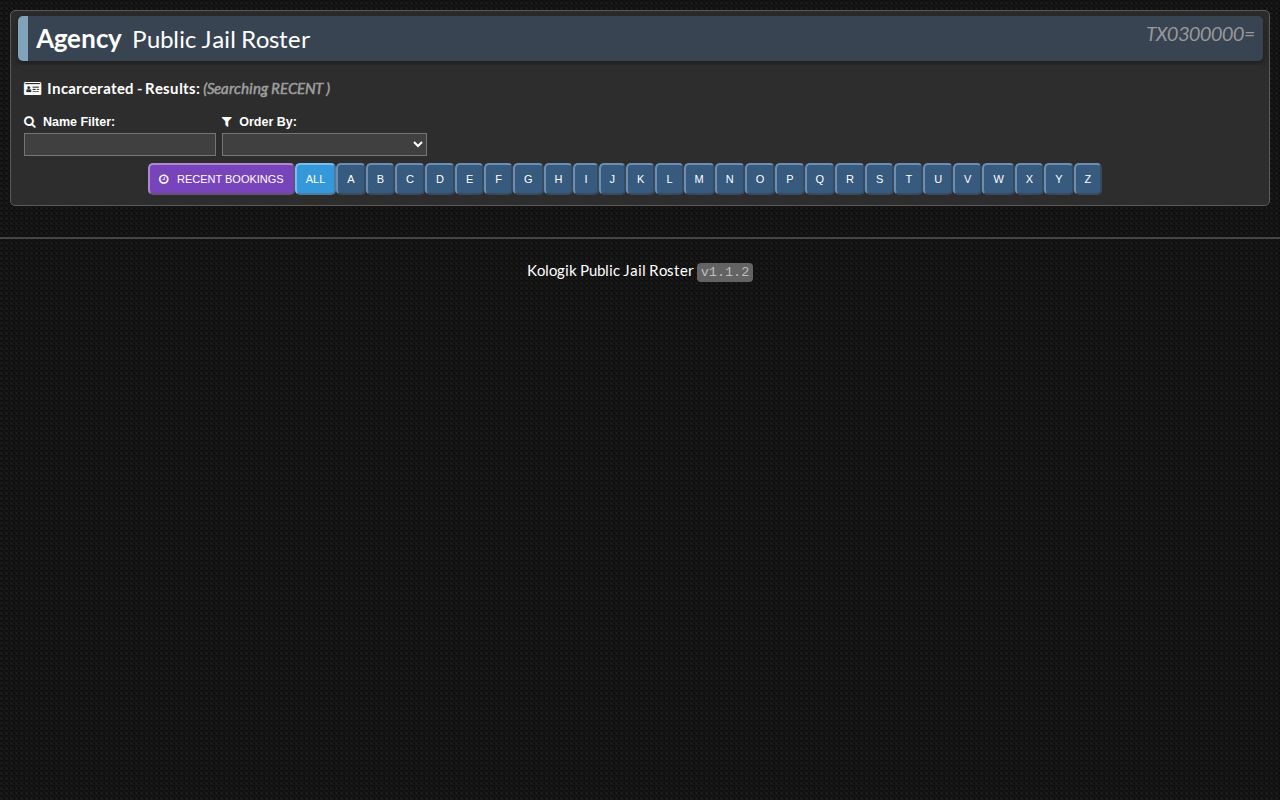 Callahan County Jail roster search interface for booking records