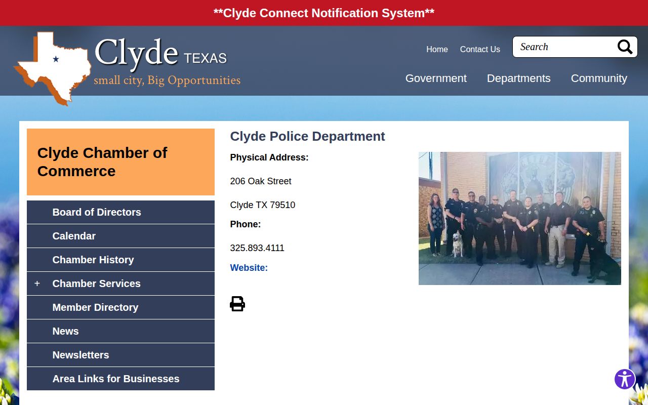 Callahan County Clyde Police Department booking-record contact page